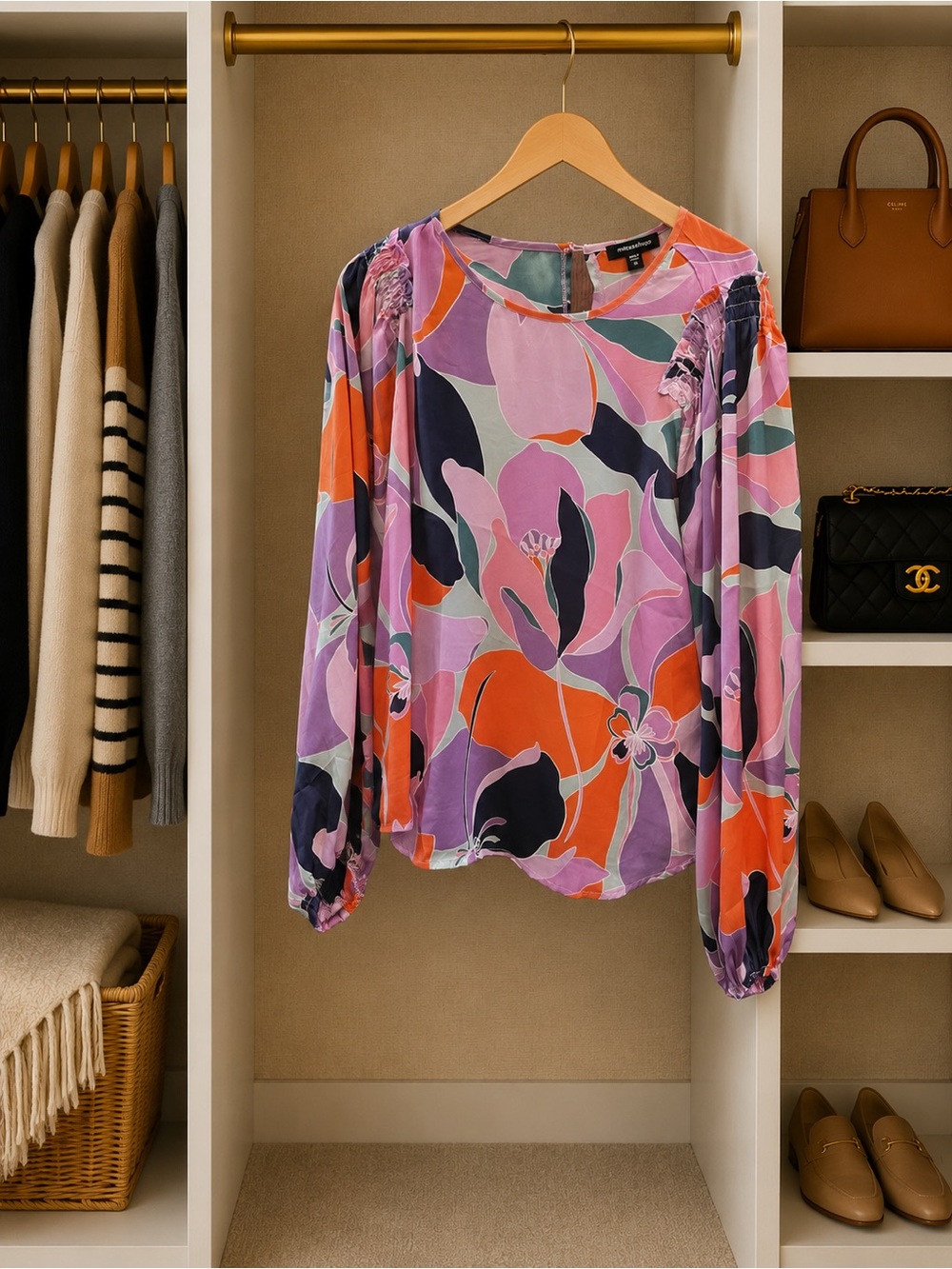 mittoshop Floral Long-Sleeve Blouse in Pink, Orange and Purple